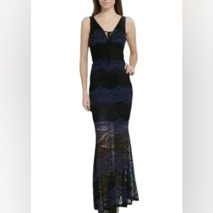 Clara Story Lace Maxi Mermaid Dress Blue Black‎ NWT